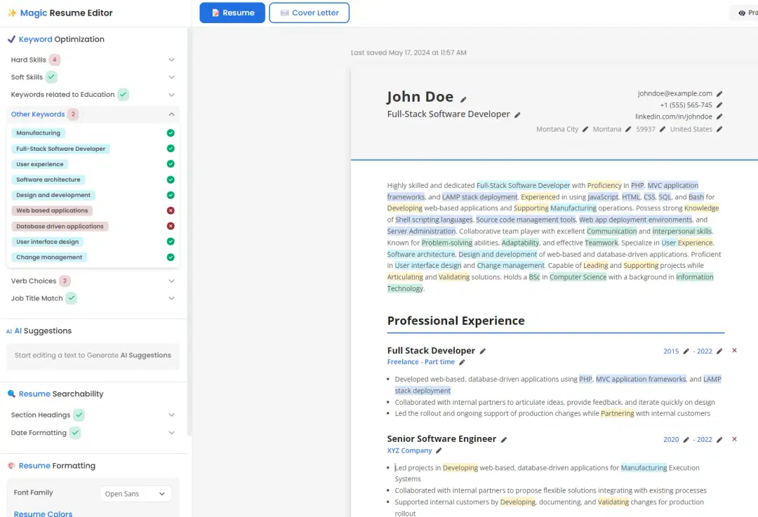 ATS Friendly Resume Editor